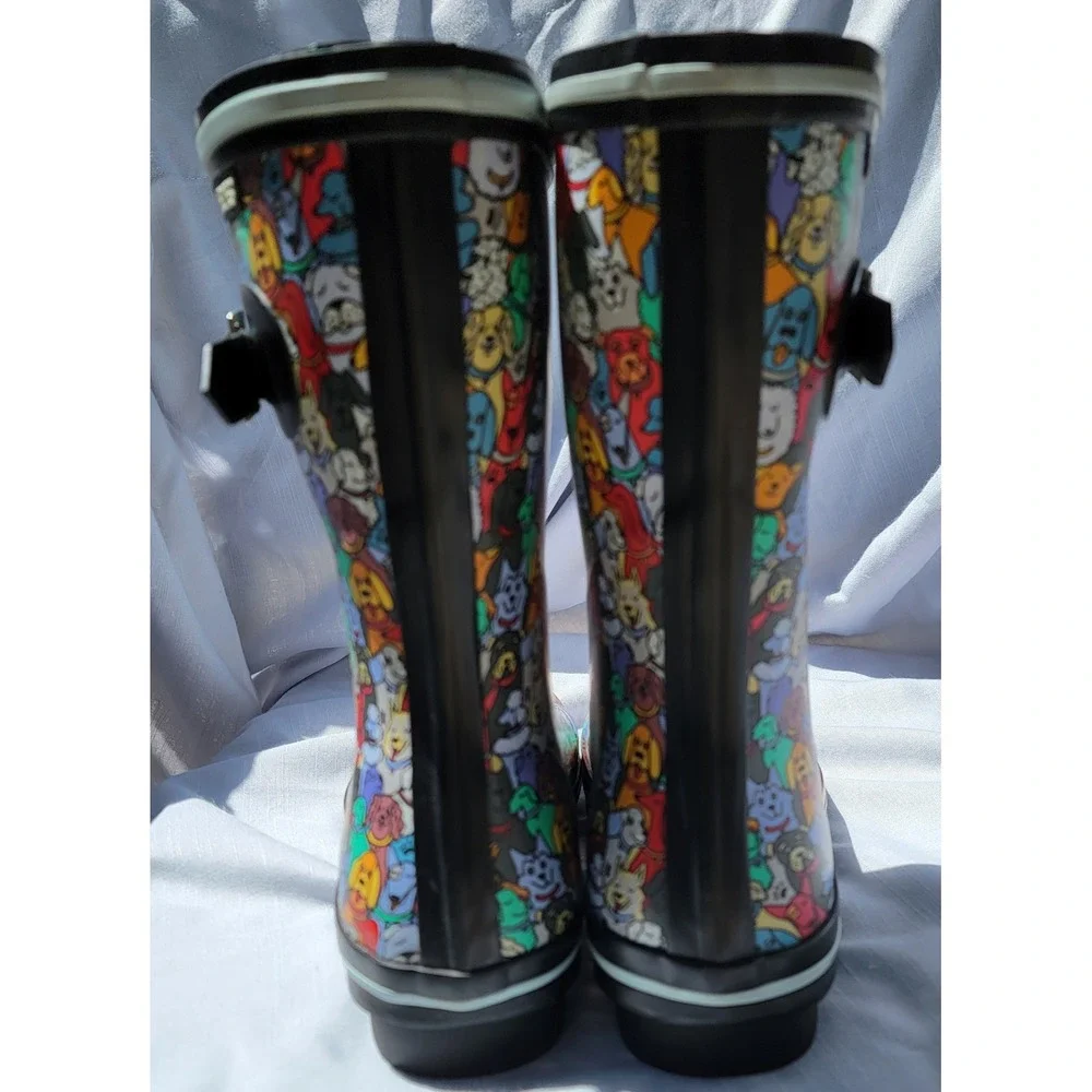 Skechers BOBS Rain Check Puddle Paws Dog Print Rain Boots 33373 BKMT Womens 8